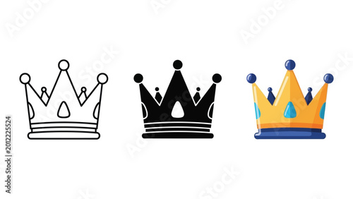Принти на полотні Set of royal crown icons in line art silhouette and flat color vector styles