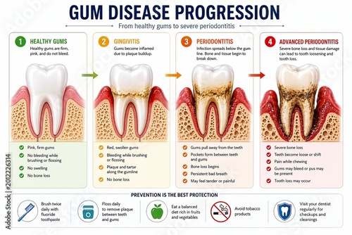 Gum Disease Progression Periodontal Oral Care Health Hygiene Diagram