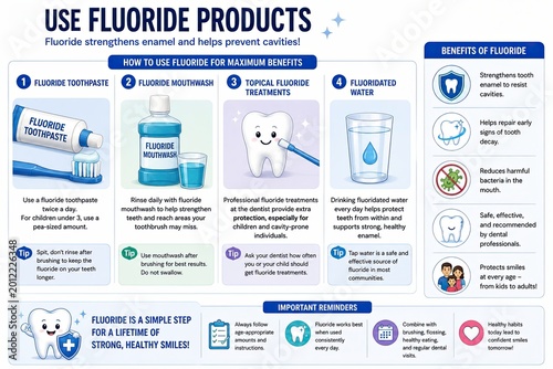 Fluoride Products Cavity Prevention Dental Tooth Teeth Oral Health Infographic