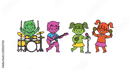 Tableau sur toile Cartoon Monsters Playing Music Together.