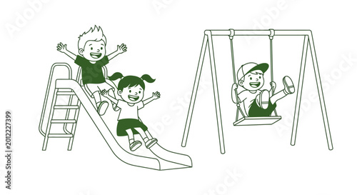 Foto Children playing on outdoor playground equipment.