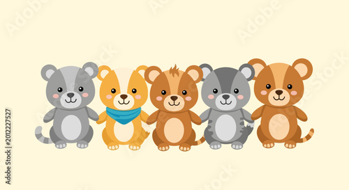 Vászonkép Cute cartoon teddy bears sitting together.