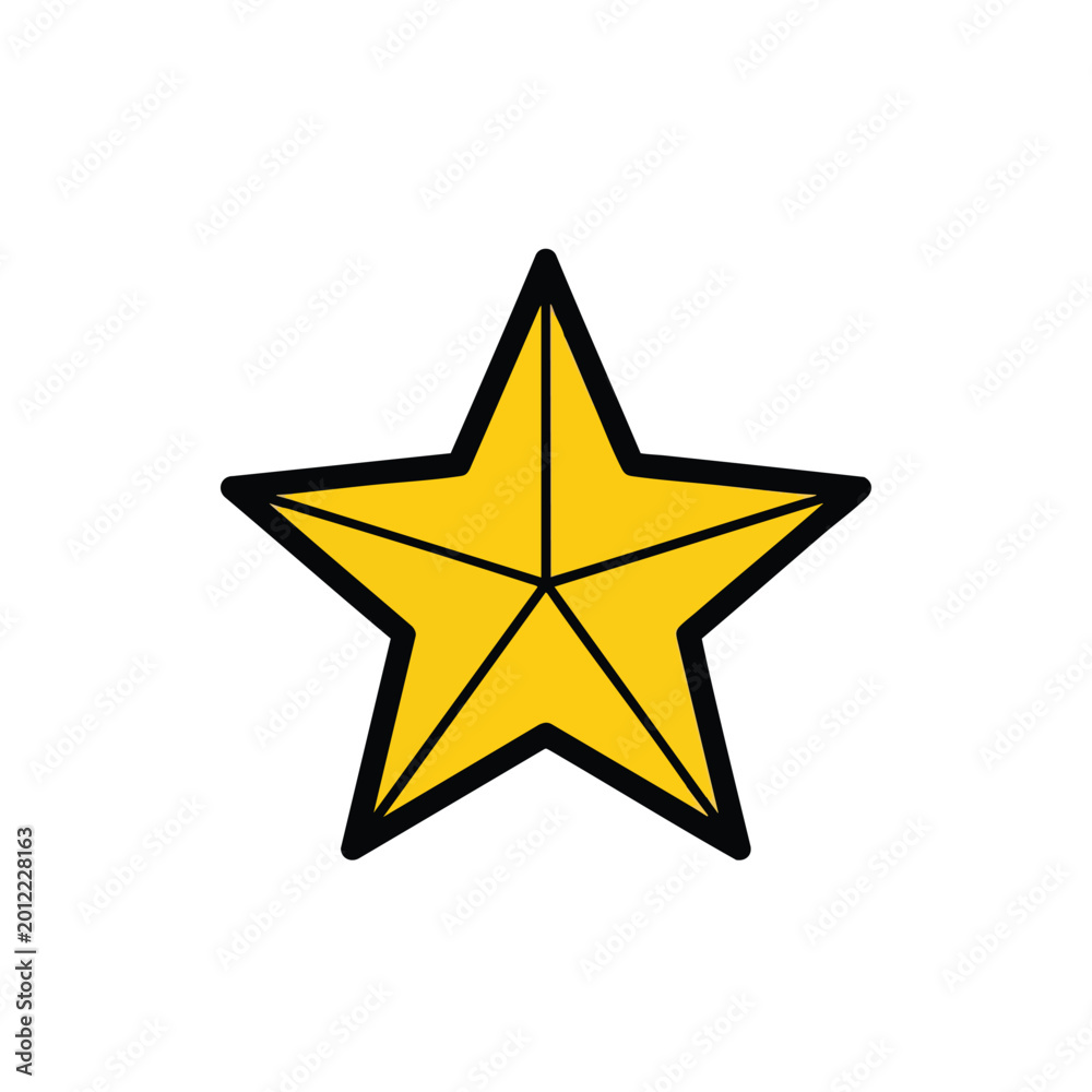 Obraz premium Stylized yellow five-pointed star icon with bold black outline.
