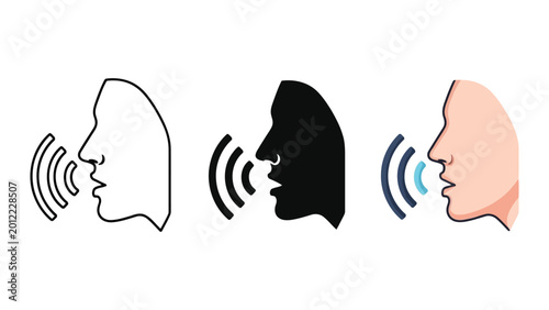 Vector illustration of speaking faces with sound waves