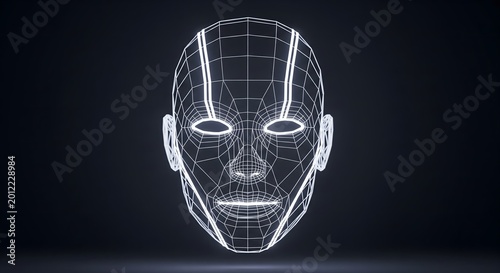 Wireframe human head rendering against dark background.