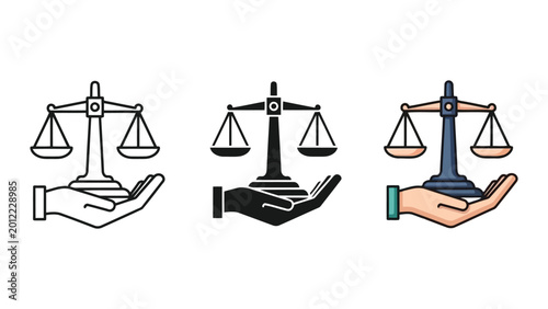 Photos Scales of Justice held in hand vector illustration