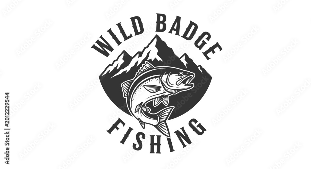 Obraz premium Black and white fishing logo design.