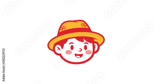 Photography Cartoon boy wearing yellow hat smiling.