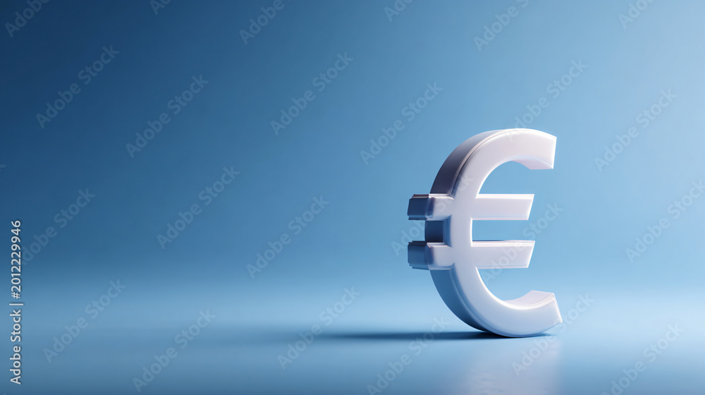 Fototapeta premium White 3D euro symbol on a blue background representing finance and economy