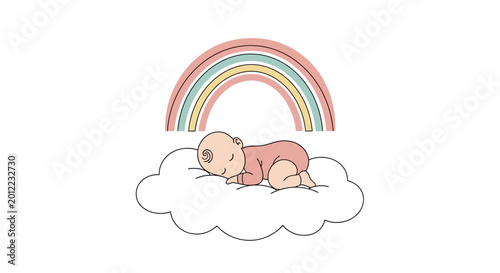 Billede på lærred Cute Baby Sleeping on Cloud.