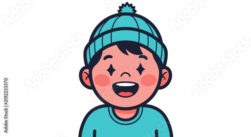 Foto Happy cartoon boy wearing blue hat.
