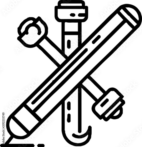 Crossed technical drawing tools and mechanical parts icon