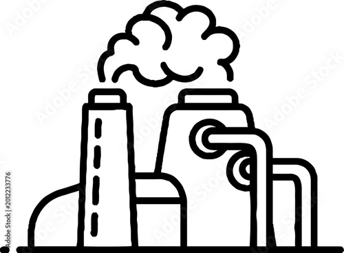 Industrial factory building with smoke line icon