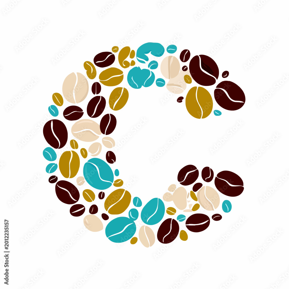 Fototapeta premium Abstract Coffee Bean Letter C Flat Design Vector Illustration Commercial Use