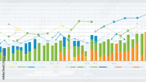 Colorful Data Visualization with Bar Graphs and Line Charts Representing Trends and Statistical Analysis for Business Insights and Reporting