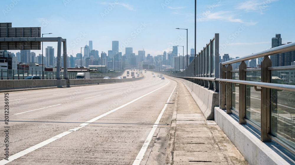 Fototapeta premium City Overpass Pavement at Midday Shimmering Heat Blurring Distant View Urban Street Photography Scene