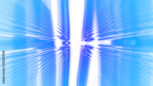 Foto Blue convergent zoom burst light rays with central vertical band on transparent