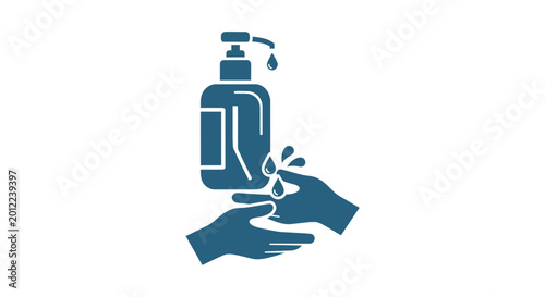 Fotografi Hand with soap dispenser bottle.