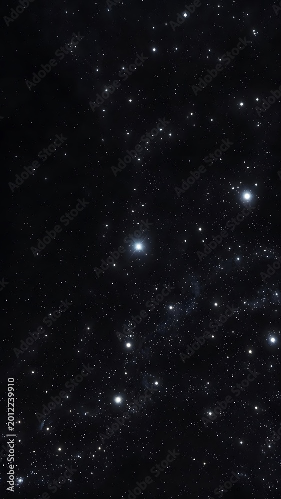 Fototapeta premium Bright shining star in dark night sky surrounded by many distant twinkling stars.