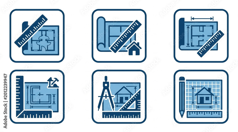 Fototapeta premium Blueprint icons for architecture and design.