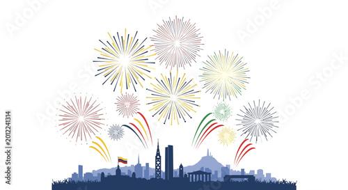 Tableau sur toile Cityscape Fireworks Celebration Colombia