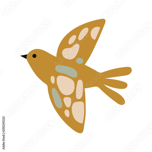 Single flying bird in boho style with abstract spotted pattern