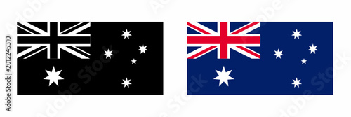 Photos Australian national flag vector set with monochrome and official color versions isolated on white background