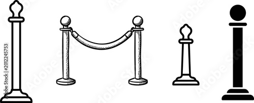 Bild auf Leinwand Set of Velvet Rope Barrier and Stanchion Icons for VIP Events Luxury Red Carpet