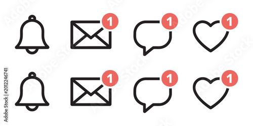 Tableau sur toile Social media notification icon set featuring bell alerts, message speech bubbles