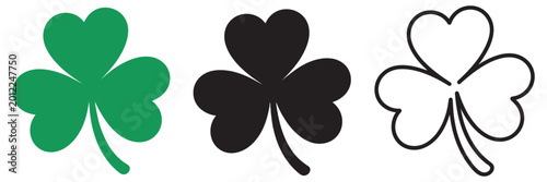 Bild auf Leinwand St Patrick’s Day shamrock clover icon set featuring three leaf Irish good luck s