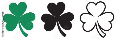 Foto St Patrick’s Day shamrock clover icon set featuring three leaf Irish good luck s