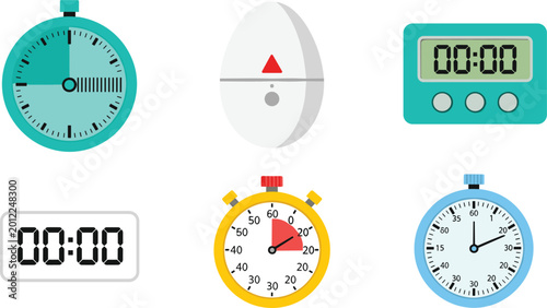 Tablou pe pânză Timer and Stopwatch Icon Set with Digital Clocks, Counters, and Time Management