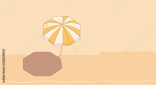 Bild auf Leinwand Beach umbrella on sandy shore under sunlight, summer vacation relaxation concept