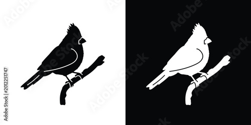 Slika na platnu Red cardinal icon vector, Northern cardinal silhouette, black and white silhouet