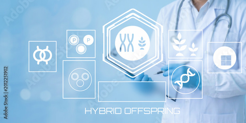 Fotografie Modern Medical Concept Showing Hybrid Genetic Offspring with DNA Technology and