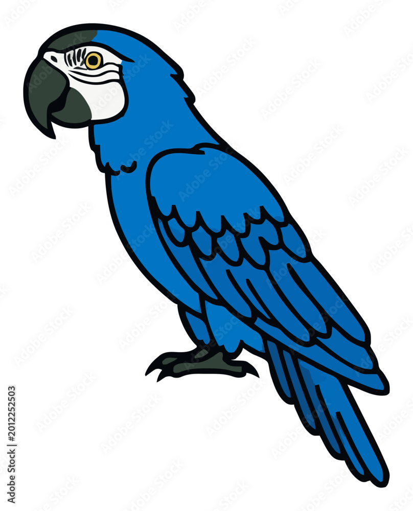 Fototapeta premium Blue macaw parrot side view vector clipart. Generative AI
