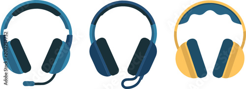Photos Modern Headphones and Gaming Headset Icons in Flat Design Style Isolated Audio E