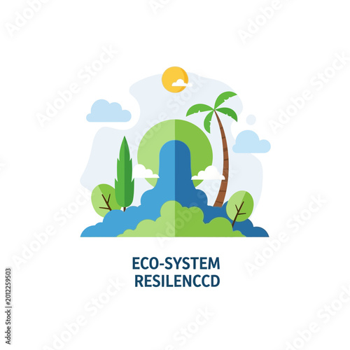 Vibrant Ecosystem Waterfall with Lush Greenery and Palm Tree.