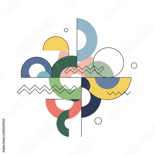 Geometric Abstract Composition with Circles and Lines.