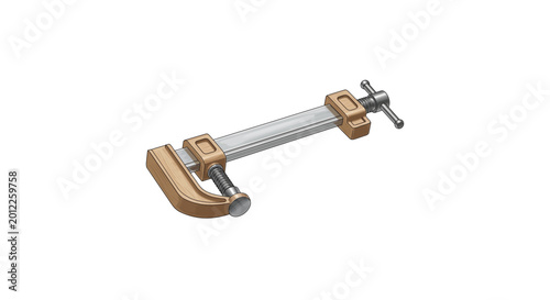Quadro su tela Adjustable pipe wrench with metal and wooden handle isolated on white background
