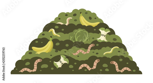 Φωτογραφία Compost pile with bananas, cabbage, apple cores, and earthworms