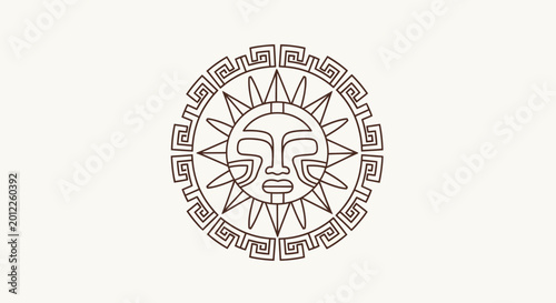 Bild auf Leinwand Ancient Sun Symbol, Tribal Geometric Pattern, Ethnic Design