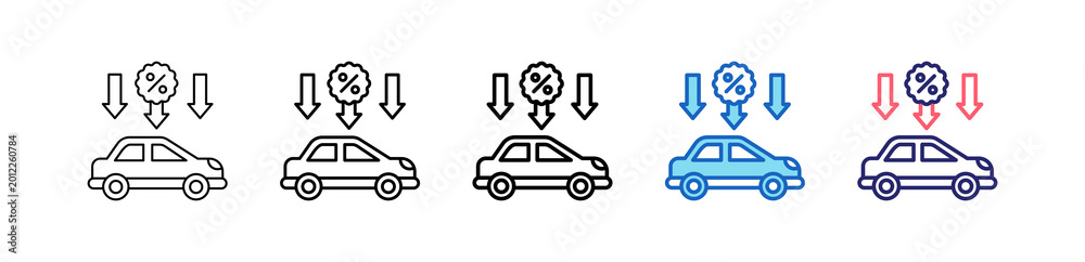 Naklejka premium Car Discount Icon In 5 Different Styles Set Collection. 