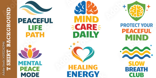 Konstfotografi Positive mental health quotes set for peaceful life path and healing energy badge designs