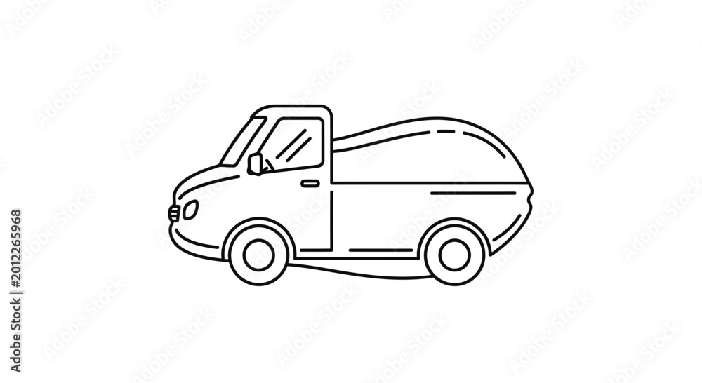 Fototapeta premium Simple Line Art Icon of a Pickup Truck with a Covered Bed