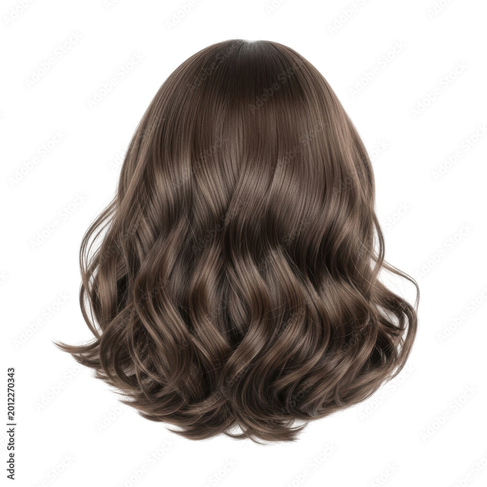 Naklejka premium elegant brunette wavy bob hairstyle with soft curls isolated on transparent background