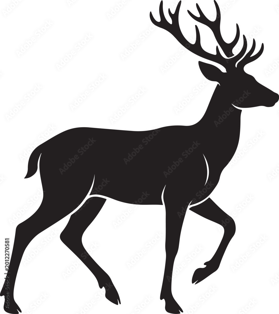 Fototapeta premium Stag Silhouette Vector Isolated on White Background