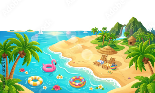 Beach Resort with Waterfall View