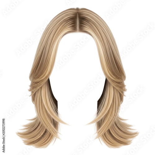 blonde wavy hair wig with dark roots isolated on transparent background