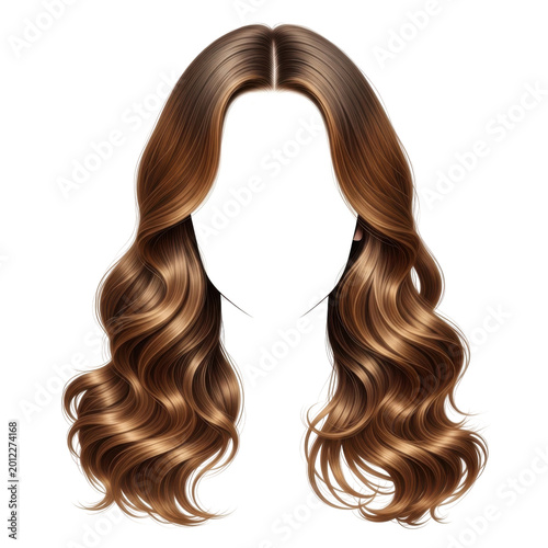 long wavy auburn hair with natural curls isolated on transparent background